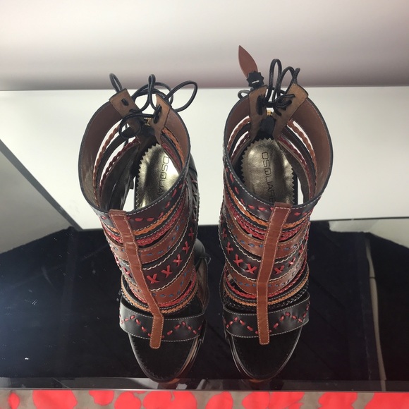 DSQUARED2 Leather Laces Strappy Embroidered Heels - Picture 9 of 11